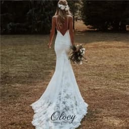OLOEY 2026 Customized Gorgeous Spaghetti Strap V‑Neck Bridal Gown Lace Mermaid Wedding Dresses For Woman Vestidos De Novia