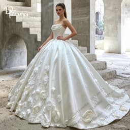 Strapless Draped Neck Corset Bridal Gown Customized Ball Gown Wedding Dress Puffy 3D Floral Bride Dresses Wedding Ceremony