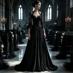 Customized Elegant Gothic Wedding Dresses for Bride 3/4 Sleeves Black Lace Appliques Bridal Gowns A-Line Sweet Wedding Gowns