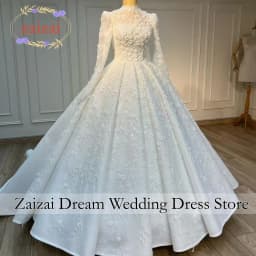 Customized Luxury 3D Floral Wedding Dresses High Neck Bridal Ball Gowns Long Sleeves Princess Bride Dress Vestidos De Novia