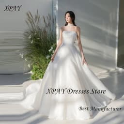 XPAY Princess Silk Organza A Line Wedding Dresses Photo shoot Strapless Beads Floor Length Bridal Gowns Korea Customized Corset