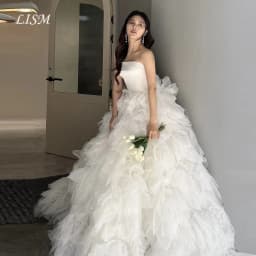 LISM Strapless A-Line Korea Japan Wedding Dresses Ball Gowns Silk Satin Tulle Photo Shoot Elegant Bridal Gowns 웨딩드레스