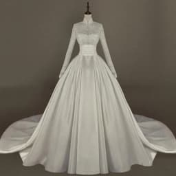 Long Sleeved Satin Wedding Dress With Lace Embroidery Nail Bead Embroidery Slim Fit Palace Style Long Tailed Dress Customized
