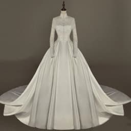 Long Sleeved Satin Wedding Dress With Lace Embroidery Nail Bead Embroidery Slim Fit Palace Style Long Tailed Dress Customized