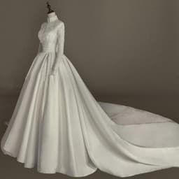 Long Sleeved Satin Wedding Dress With Lace Embroidery Nail Bead Embroidery Slim Fit Palace Style Long Tailed Dress Customized