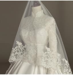 Long Sleeved Satin Wedding Dress With Lace Embroidery Nail Bead Embroidery Slim Fit Palace Style Long Tailed Dress Customized