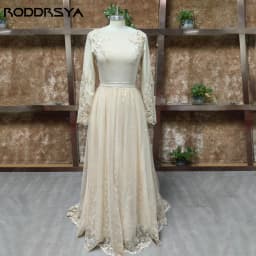 RODDRSYA O-Neck Lace Long Sleeve Wedding Dresses Button Back Satin And Tulle Bridal Gown With Appliques Civil Vestidos De Novia