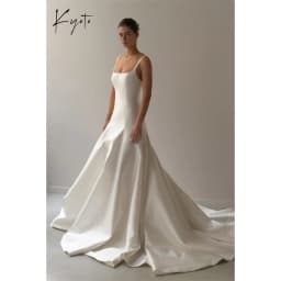 Kyoto Customized White Simple Satin Princess A-line Wedding Dress Square Collar vestidos de noche Court Train robe de mariée