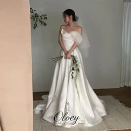 OLOEY Elegant One Shoulder Satin Korea Wedding Dress Photo Shoot Sweetheart Collar A-Line Bridal Gown Customized Lawn Wedding