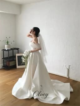 OLOEY Elegant One Shoulder Satin Korea Wedding Dress Photo Shoot Sweetheart Collar A-Line Bridal Gown Customized Lawn Wedding