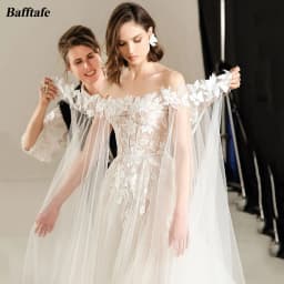 Bafftafe Customized Tulle Appliques Lace Wedding Bride Dresses Sweetheart Open Long Sleeves Boho Bridal Gowns Formal Party Dress