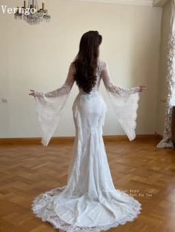 Verngo Luxury Lace Wedding Dress Full Sleeves Mermaid Bride Dress Elegant Pleated Bridal Gowns 2026 Customized