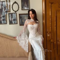 Verngo Luxury Lace Wedding Dress Full Sleeves Mermaid Bride Dress Elegant Pleated Bridal Gowns 2026 Customized