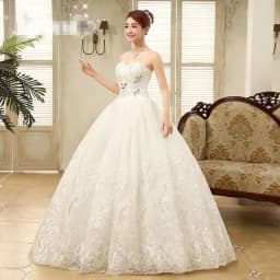 customized Cheap White Princess Wedding Dress Princess Vestidos De Novia Sequins Strapless Lace Plus size Bride Ball Gown XXN085
