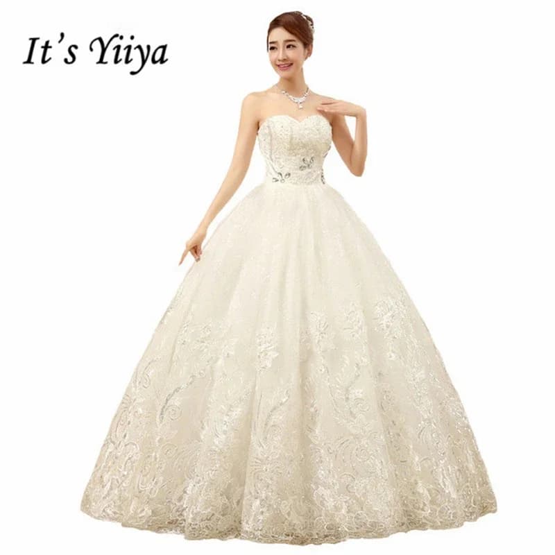 customized Cheap White Princess Wedding Dress Princess Vestidos De Novia Sequins Strapless Lace Plus size Bride Ball Gown XXN085