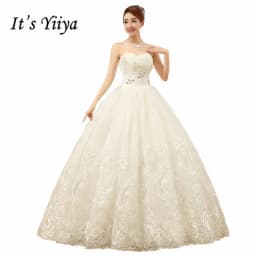 customized Cheap White Princess Wedding Dress Princess Vestidos De Novia Sequins Strapless Lace Plus size Bride Ball Gown XXN085