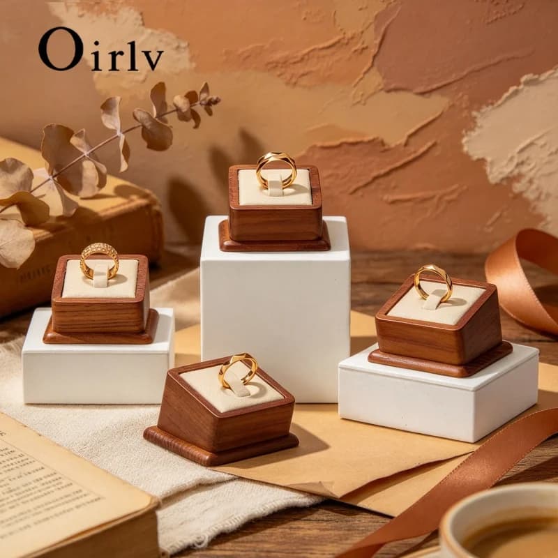 Oirlv Solid Wood Ring Holder,Square Single Ring Display Stand,Showcase Jewelry Display Bear Earrings Bracelet Jewelry Holder