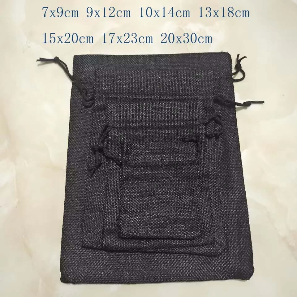 Black Jute Drawstring Bags Cotton Linen Jewelry Pouches for Wedding Christmas Packaging Burlap Gift Bags 50-1000 PCs/Lot