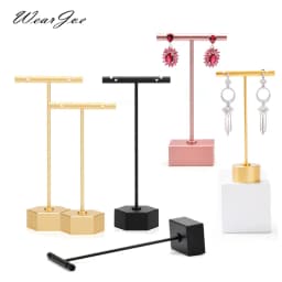 Modern Jewelry Earrings Display Stand Holder T Bar Rack Tower Metal Earring Bracket Organizer Ear Studs Hanging Storage Shelf