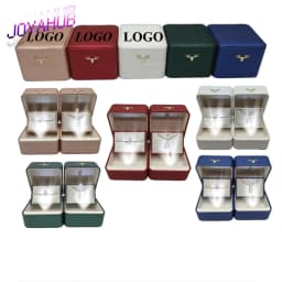 Custom LOGO PU Leather LED Jewelry Box Creative Deer Buckle Proposal Ring Pendant Case Paired Ring Jewelry Packaging Box Gift