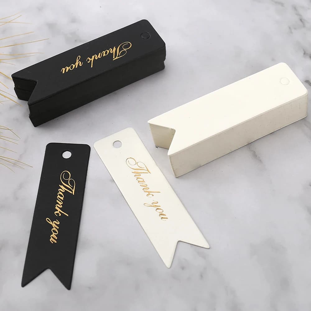 50-100pcs Gold Stamping Thank You Paper Card Tags Black White Black Handmade Gift Wrapping DIY Jewelry Packing Wholesale