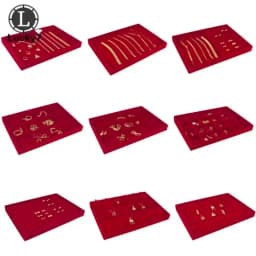 Red Velvet Jewelry Display Tray Jewellery Storage Box Necklace Earrings Pendant Stud Organizer Other Accessories Show Case