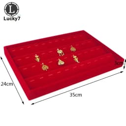 Red Velvet Jewelry Display Tray Jewellery Storage Box Necklace Earrings Pendant Stud Organizer Other Accessories Show Case