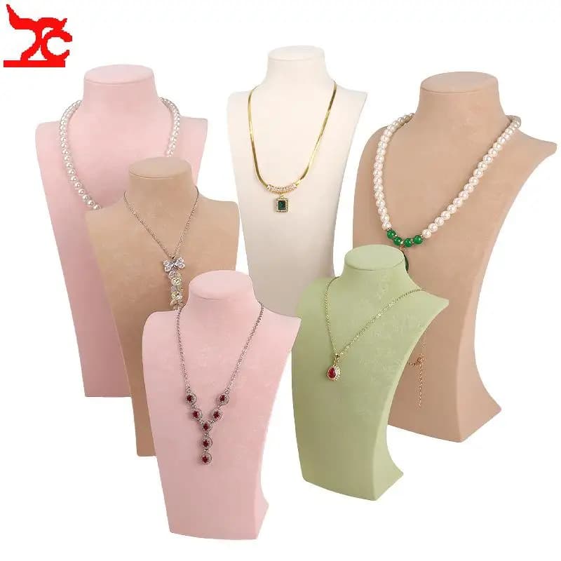 Beautiful Printed Leather Portrait Pearl Necklace Pendant Display Stand Neck Model Jewelry Showcase Counter Display Props