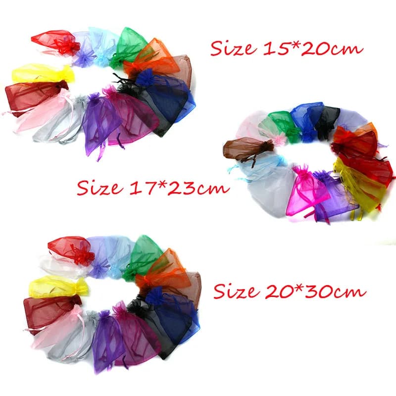 10pcs/bag 15x20/17x23/20x30cm Drawable Organza Jewelry Packaging Display Pouches Bags For DIY Gift Wedding Party Decoration