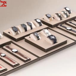 Champagne Leather Watch Display Stand Jewelry Counter Window Showcase Watch Chain Display Props Set for Jewelry Exhibition