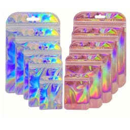 50pcs Iridescent Ziplock Bag Transparent Laser Thicken Plastic Seal Bags for Jewelry Display Handicrafts Nail Eyelash Packaging