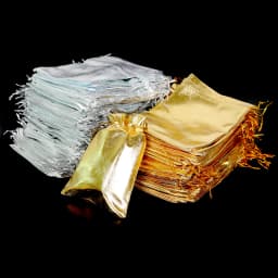 10pcs Gold/Silver Organza Jewelry Pouches 7x9/9x12/10x15/13x18cm Drawstring Wedding Gift Bags Jewelry Packaging