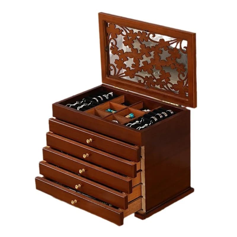 Big Size Wood Jewelry Storage Box Drawer Ring Necklace Jewelry Boxes Organizer Case Earrings Display Bangles Tray Accessories