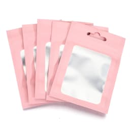 50pcs Colorful Self Seal Zipper Plastic Bags Mylar Bagwith Clear Window for DIY Jewelry Display Reusable Ziplock Hanging Pouches