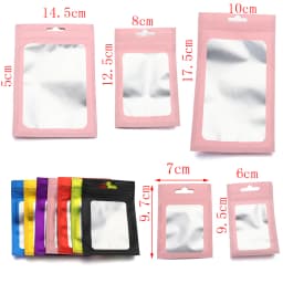 50pcs Colorful Self Seal Zipper Plastic Bags Mylar Bagwith Clear Window for DIY Jewelry Display Reusable Ziplock Hanging Pouches