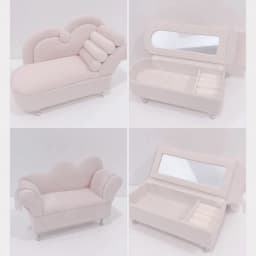 Dutch Velvet Sofa Shaped Jewelry Box Bracelet Pink Mini Couch Earrings Ring Display Stand with Mirror Elegant House Furniture
