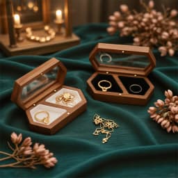 Vintage Hexagon Wooden Ring Box for Men Women Luxury Velvet Lined Jewelry Storage Organizer Engagement Ring Holder Proposal Gift