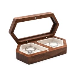 Vintage Hexagon Wooden Ring Box for Men Women Luxury Velvet Lined Jewelry Storage Organizer Engagement Ring Holder Proposal Gift