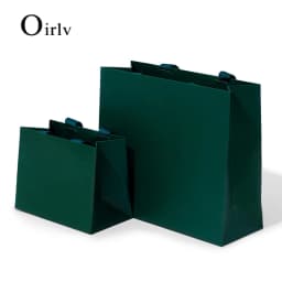 Oirlv 10Pcs Green Gift Bags Ribbon Handle Customizable Jewelry Shopping Bag Reusable Gift Packaging Bags Paper Gift Bags Packing