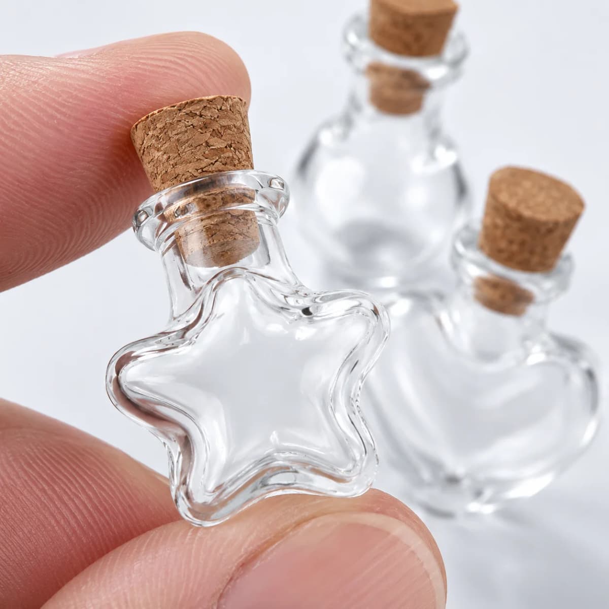10pcs Small Clear Glass Wishing Bottles with Wood Stoppers Mixed Shape Micro Containers for Jewelry Decoration and Display