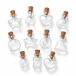 10pcs Small Clear Glass Wishing Bottles with Wood Stoppers Mixed Shape Micro Containers for Jewelry Decoration and Display
