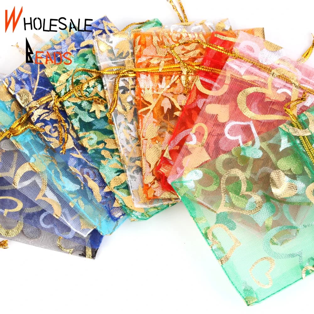 50pcs/Lot 35 Colors 7x9cm 9x12cm Drawstring Organza Bags Jewelry Packaging Bags Candy Wedding Party Bags Wholesale Gifts Pouches