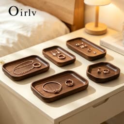 Oirlv Wooden Jewelry Ring Earring Holder Dish Decorative Small Wood Storage Tray For Rings Earrings Bracelets Jewelry Organizer
