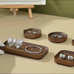 Oirlv Wooden Jewelry Ring Earring Holder Dish Decorative Small Wood Storage Tray For Rings Earrings Bracelets Jewelry Organizer