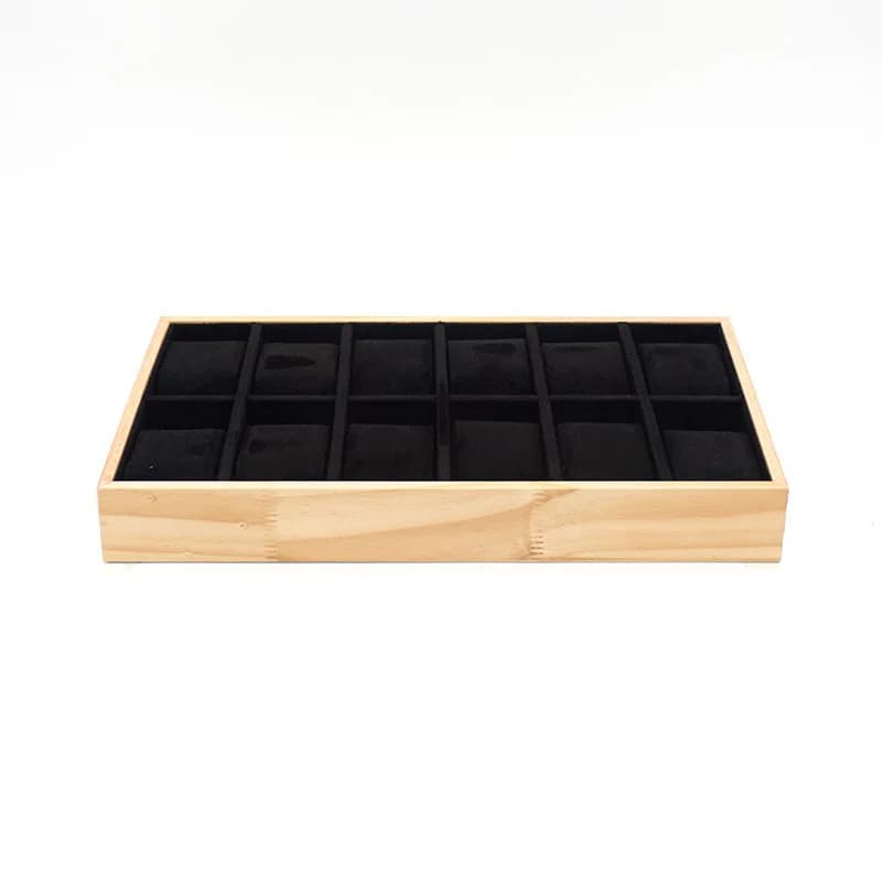 12 Slots Solid Wood Watch Display Tray Black Velvet Lining Wristwatch Bracelet Storage Organizer Tray for Home Collection