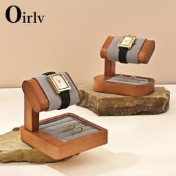 Oirlv T Shaped Fashion Wood Watch Display Stand with Microfiber Jewelry Organizer Rack Bracelet Ring Storage Watch Holder New