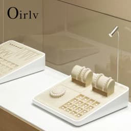 Oirlv Beige Premium Jewelry Display Tray Stand Matte Textured Holder for Necklaces/Rings, Jeweler Store Counter Display Props