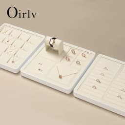 Oirlv Beige Premium Jewelry Display Tray Stand Matte Textured Holder for Necklaces/Rings, Jeweler Store Counter Display Props
