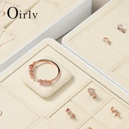 Oirlv Beige Premium Jewelry Display Tray Stand Matte Textured Holder for Necklaces/Rings, Jeweler Store Counter Display Props