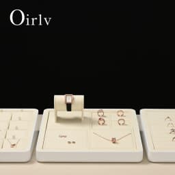 Oirlv Beige Premium Jewelry Display Tray Stand Matte Textured Holder for Necklaces/Rings, Jeweler Store Counter Display Props